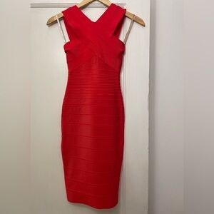 Herve Leger Coral Red “Stella” Bandage Dress (Size XS)